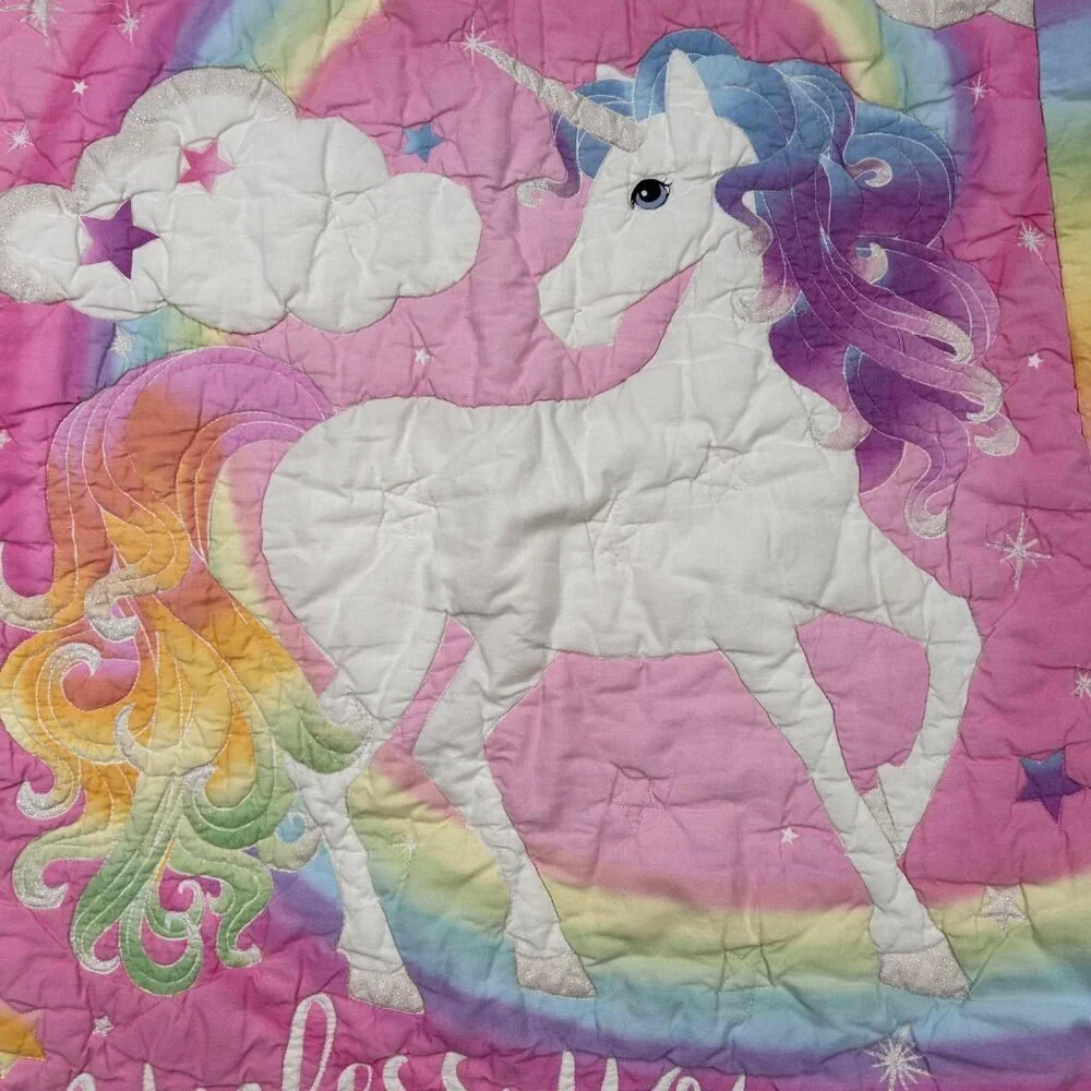 Vintage Children’s Quilt Throw Rainbow Unicorn Be Yourself Cottage